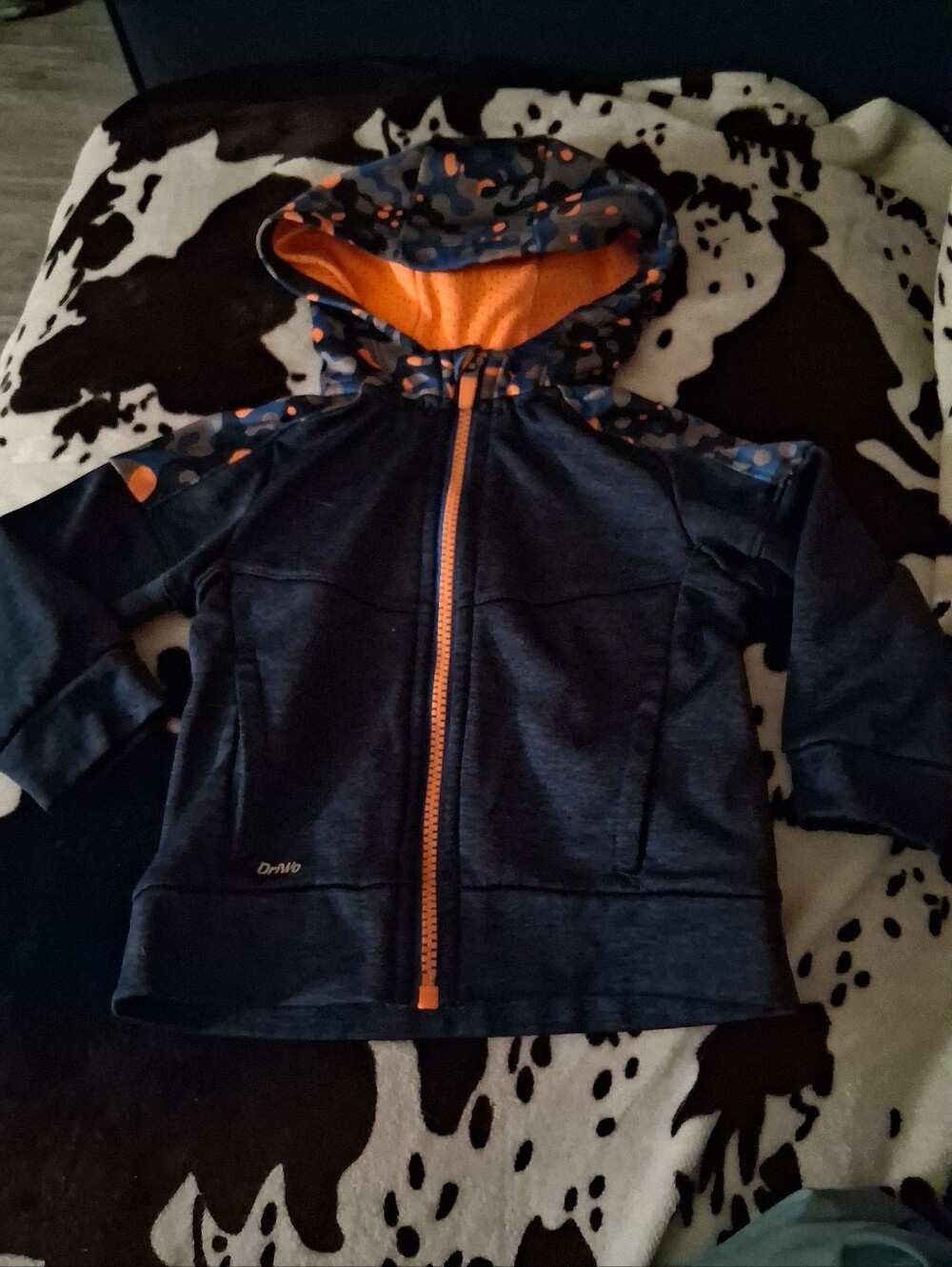 Russell Athletic Navy Kids Zip Hoodie with Orange Trim